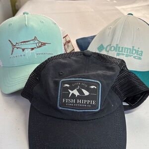 Guy Harvey Columbia PFG Fish Hippie Lot of 3 Cotton/Poly Mesh back Snapback Caps